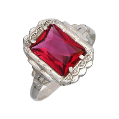 Art Deco stříbrný prsten s rubínem