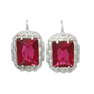 Art deco stříbrné náušnice s rubíny