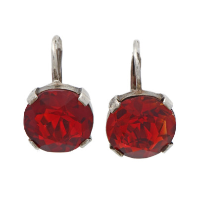 Art Deco stříbrné náušnice s červeným kamenem