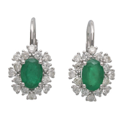 Zlaté náušnice s přírodními smaragdy 1,54 ct a brilianty 0,90 ct