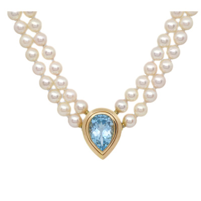 Zlatý náhrdelník s mořskými perlami Akoya a přírodním velkým topasem