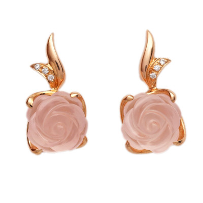 Zlaté náušnice s brilianty a broušenými růženiny