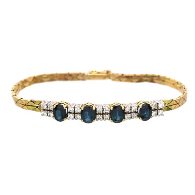Zlatý náramek s přírodními safíry a diamanty