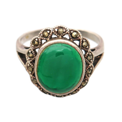 Stříbrný prsten s markazity a chryzoprasem