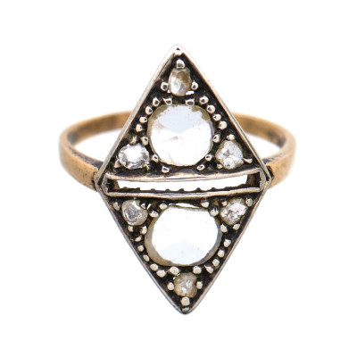 Zlatý historický prsten s diamanty, rok 1860