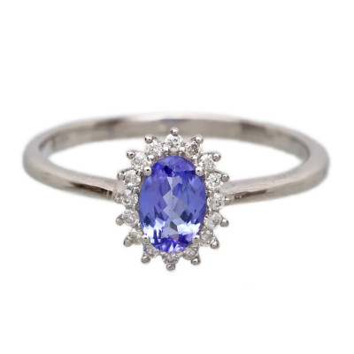 Zlatý prsten s přírodním tanzanitem 0,40 ct a diamanty