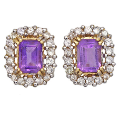 Zlaté náušnice s ametystem a zirkony