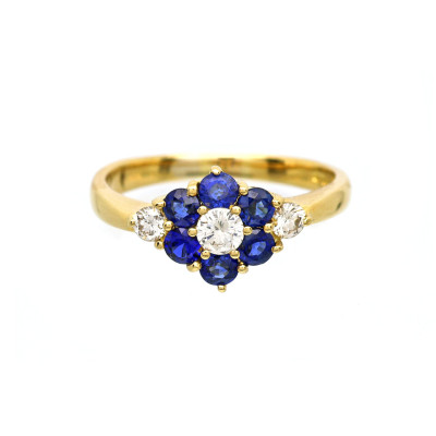 Zlatý prsten s přírodními brilianty a safíry + CERTIFIKÁT PRAVOSTI