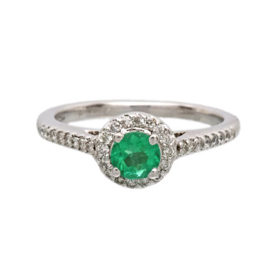 Zlatý prsten s přírodním smaragdem 0,45ct a brilianty + certifikát