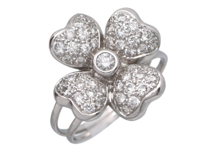 Zlatý prsten ve tvaru čtyřlístku s přírodními brilianty 0,40ct