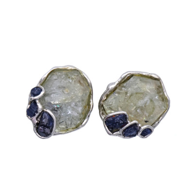 Stříbrné náušnice se zlatými dříky a labradority