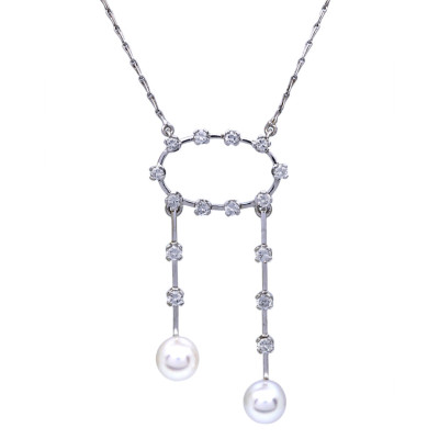 Art deco zlatý náhrdelník s přírodními diamanty a mořskými perlami Akoya