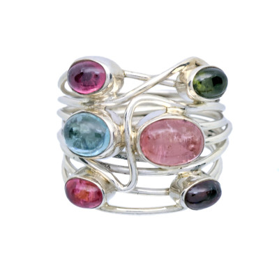 Stříbrný prsten s přírodními turmalíny