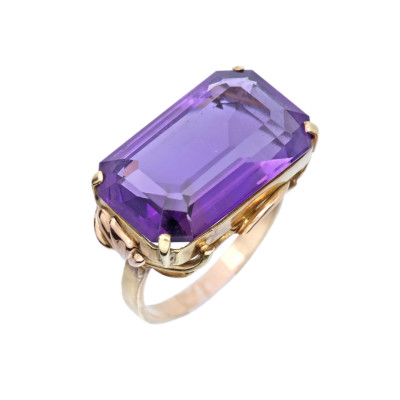 Art deco zlatý prsten s přírodním ametystem