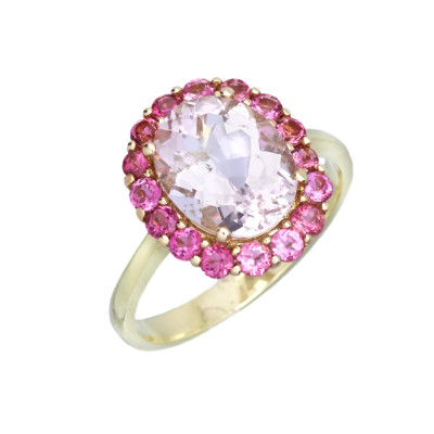 Zlatý prsten s přírodním morganitem a turmalíny