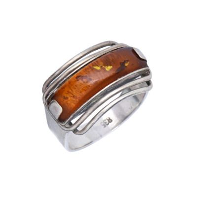 Art deco stříbrný prsten s jantarem