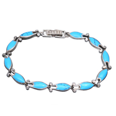 Stříbrný náramek s tyrkysově zbarvenými kameny