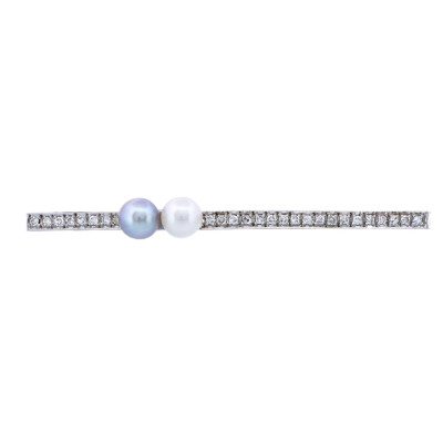 Art deco zlatá brož s diamanty 0,48 ct a mořskými perlami Akoya