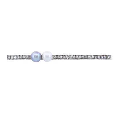 Art deco zlatá brož s diamanty 0,48 ct a mořskými perlami Akoya