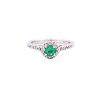 Zlatý prsten s přírodními smaragdem 0,45 ct a brilianty